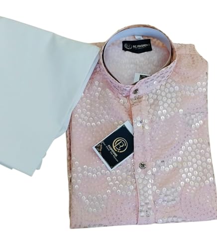 Men's Embroidered Sequined Kurta with White Pyjama Set Indian Traditional Party Wear Outfit2