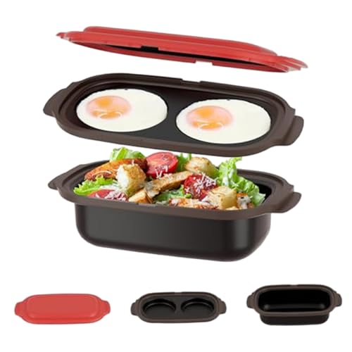 Monetais Cuociuova per microonde e Padella Grill per microonde con Coperchio Pentole antiaderenti per Grigliare, rosolare e friggere Verdure, panini Carne