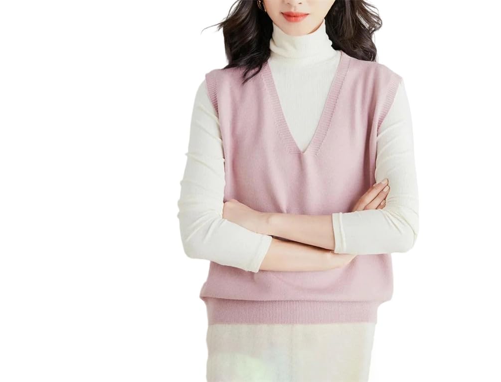 Women Sweater Vest Spring Fall Warm Soft Loose Knit Pullovers V-Neck Solid Short Style Sweater Vest