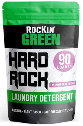 Rockin' Green Hard Rock Laundry Detergent for Hard Water (90 Loads), Plant based, Natural Laundry Detergent Powder, Biodegradable Odor Fighter, Safe for Sensitive Skin, 45 oz (Lavender Mint Revival)