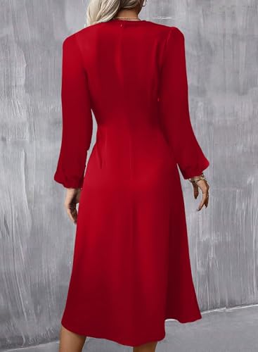 Image of Happy Sailed Women's Long Sleeve Ruched Waist Flowy A Line High Low Midi Cocktail Party Dress