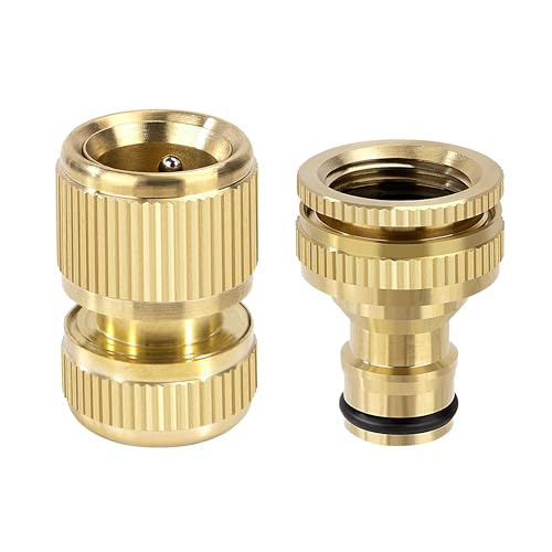 Connettore in Ottone Rapidi, Adattatore Rubinetto Cucina Giardino, Include 1 * Adattatore per Rubinetto da 3/4 e 1/2 + 1 * Attacchi Rapido per Tubo Flessibile da Giardino per Irrigazione da 1/2