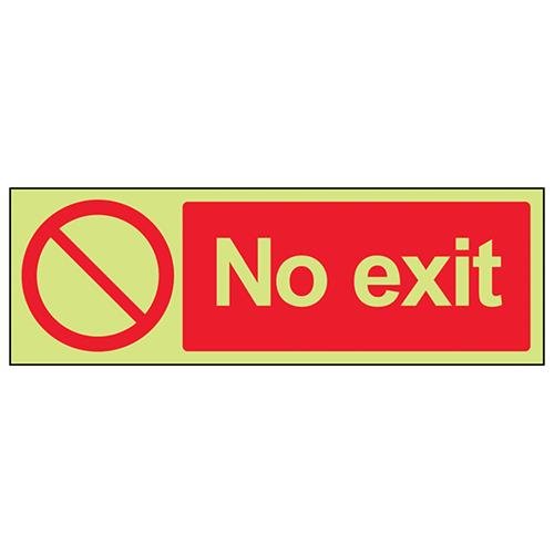 V Safety Glow In The Dark No Exit Prohibition Sign - 300mm x 100mm - Rigid Plastic
