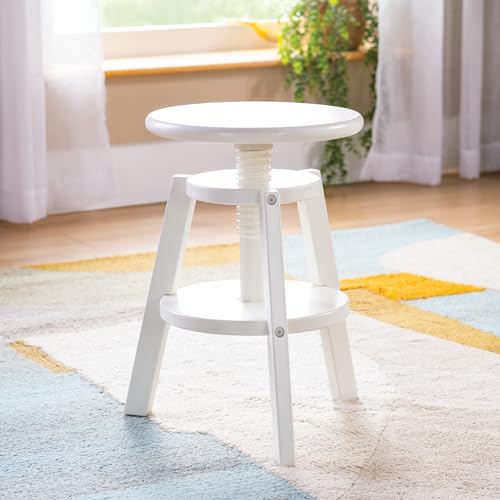 Image of Guidecraft Adjustable Drafting Wooden Stool-White: Drafting Chair for Kids, 16 inch-18 inch Inch Toddler Stool for Kids' Art Studio Furniture | Adjustable Height Chair for Drawing, Painting, and Crafting