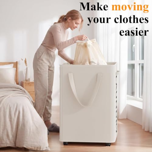 Image of Optish 140L Laundry Hamper with Wheels, Rolling Laundry Basket with Removable Mesh Bag, Extra Large Clothes Hamper on Wheel for Bedroom, Bathroom, Dorm Room Essentials, White