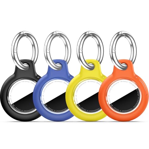 Upgrade Waterproof 4 Pack for Airtags Holder with Apple Air-tag Keychain, Hard PC Air Tag Case Cover Key Chain for Accessories for GPS Item Tracker Case for Kids Bags - Black+Navy Blue+Yellow+Orange