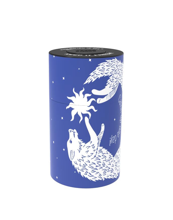 Image of Stash-Pro Vacuum Storage Jar - Cosmic Wolf Edition | 10cm x 5.6cm Airtight & Smell-Proof Container | Push Button Seal | Night Sky Wolf Design for Herbs, Spices & Travel Essentials
