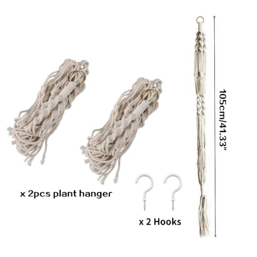 Miniatura 7 de 2 Piezas Colgadores De Macramé Para Plantas, Cesta De Cuerda De Algodón Para Colgar Macetas De Pared, Colgador De Macetas Para Interior Y Exterior Jardín Balcón Techo Decoración Del Hogar 105 Cm