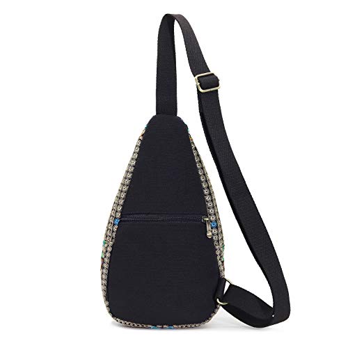 Image of SILKAREA Embroidered Boho Small Sling Bag for Women Travel Chest Bag Crossbody Backpack Purse Shoulder Bag (Blue)