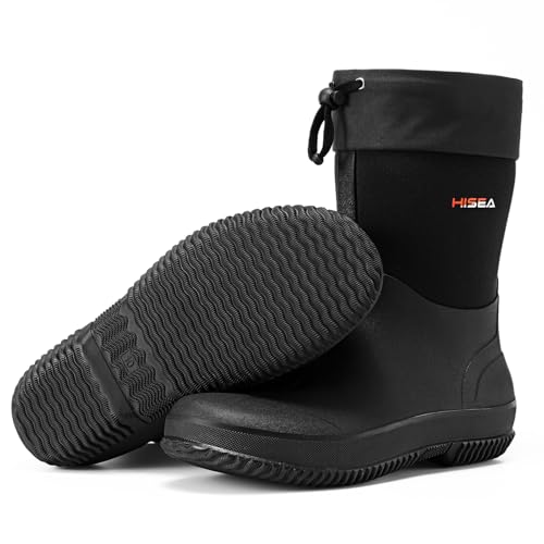 HISEA Garden Boots for Men, Mens Waterproof Rain Shoes Ankle High Neoprene Rubber Insulated Mud Resistant Rainboots Outdoor Work Boots for Yard Chore Gardening Hiking Hunting, Black, Size 10