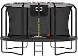 ACWARM HOME Trampoline Outdoor 14FT Trampoline with Basketball Hoop and LED Lights, Recreational Trampolines for Kids and Adults with Net and Ladder, ASTM Approved, Black
