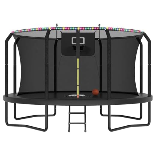 ACWARM HOME Trampoline Outdoor 14FT Trampoline with Basketball Hoop and LED Lights, Recreational Trampolines for Kids and Adults with Net and Ladder, ASTM Approved, Black