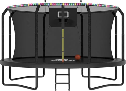 ACWARM HOME Trampoline Outdoor 14FT Trampoline with Basketball Hoop and LED Lights, Recreational...
