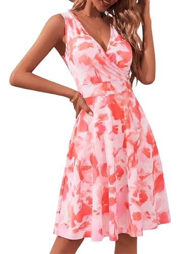 Image of GUBERRY Womens Wrap V Neck Sleeveless Sundress Summer Flare Tank Dress with Pockets