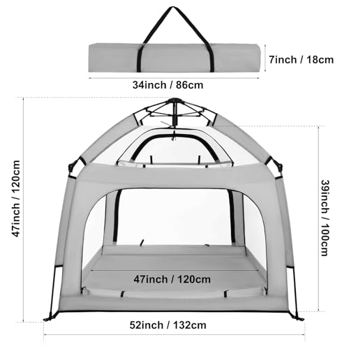 Image of Bend River Baby Playpen with Canopy, Square Toddler Beach Tent (Grey) | Portable Infant Play Yard, Mosquito Net, Indoor and Outdoor, Instant Installation, Pop Up, Travel Bag