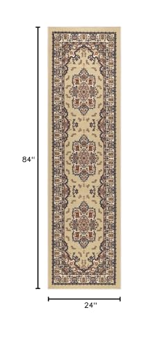 Antep Rugs Alfombras Oriental Traditional 2x7 Non-Skid (Non-Slip) Low Profile Pile Rubber Backing Indoor Runner Rugs (Beige, 2' x 7')