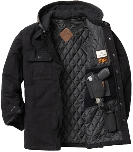 Mens CCW Flannel Shirt Jacket Quilted Shacket Black Medium