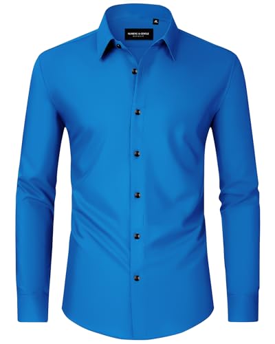 Image of Men's Dress Shirts Long Sleeve Wrinkle Free Business Button Down Shirt | Regular Fit, Adjustable Cuffs, Spread collar, Skin-Friendly, Casual, Easy Care, Regular Fit, for Wedding Vacation Work Office
