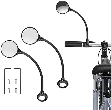 2 Rétroviseurs De Guidon Vélo – Ronds, Rotatifs, En Verre – Pour VTT Et Route (Noir)