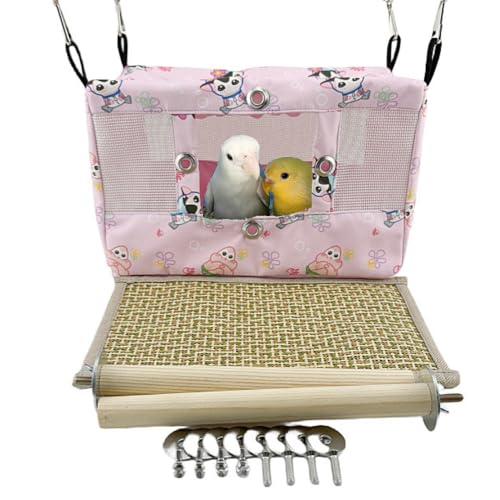 Copfeu Large Spring Summer Breathable Bird Nest House, Bird Bed for Cage, Parrot Nest Snuggle Shed Hut for Four Seasons, Easy to Install for Quaker Lovebirds (Small,Pink)