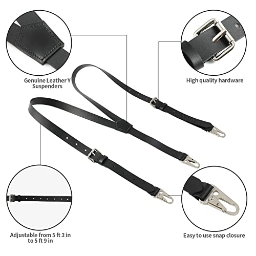 Ringsun Genuine Leather Suspenders For Men, Y Design Leather Suspenders, Adjustable Mens Leather Suspenders Wedding & Party Essentials, Black #TOP3