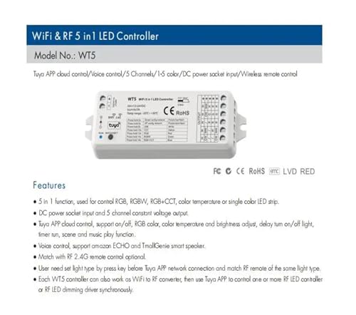 Régulateur de bande lumineuse WT5 5in1 pour éclairage connecté