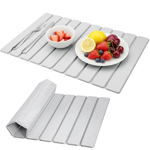 Large Stone Dish Drying Mat for Kitchen Counter, Collapsible 24"X16" Super Absorbent Diatomaceous Earth Dish Drying Mat Kitchen Drying Mat for Dishes, Bottles, Match Any Countertop