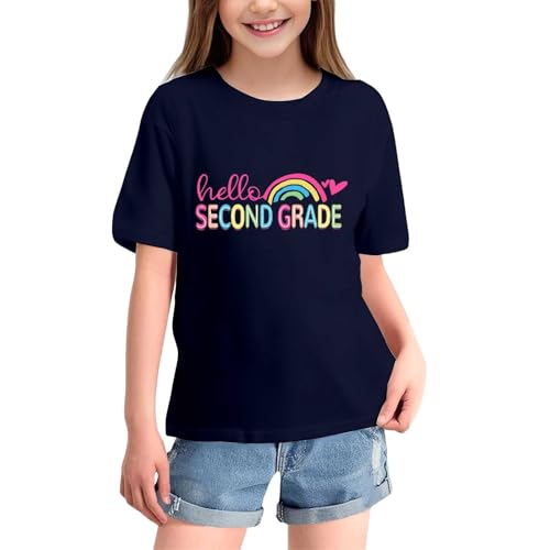 Girls Boys School Days Short Sleeve Graphic T-Shirts, Second Grade Letter Print Tops, Preschool Student Clothes