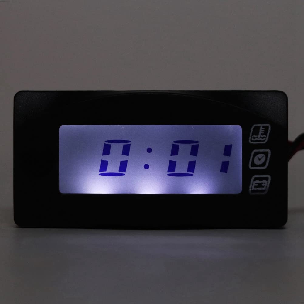 Termometro per Moto Misuratore di Tensione Misuratore di Temperatura 'Acqua Display Digitale del Tempo 3 in 1 ABS Multifunzionale Nero Antiurto Resistente all'Usura per