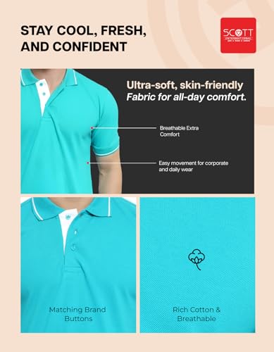 Image of Scott International Cotton Polo T Shirt | Collar Tshirts | Half Sleeves Plain T Shirt | T-Shirt |Tshirt for Men Stylish | Men's Tshirt