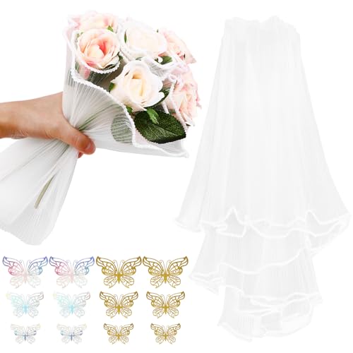Papier cadeau pour bouquet de perles en tulle ondulé blanc VILLCASE