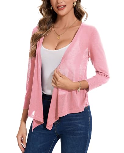 Image of MINTLIMIT Women's Tie Front Cardigan Casual 3 /4 Sleeve Bolero Shrug Knotted Lightweight Sheer Shrug Cardigan Sweater Top