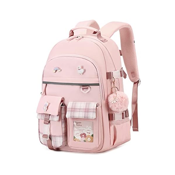 KIDNUO Backpack for Girls, 15.6 Inch Laptop School Bag Kids Kindergarten Elementary College Backpacks Large Bookbags for Teen Girl Women Students Casual Travel Daypacks (Pink)