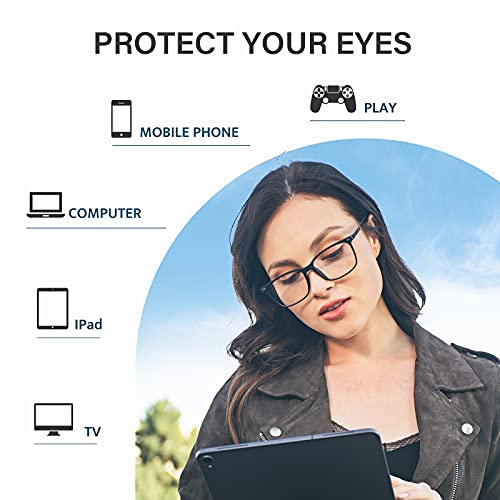 Image of Cyxus Blue Light Blocking Glasses for Men Women, Square TR90 Metal Hybrid Computer Eyewear, Lightweight Anti Eye Strain Glare Filter Glasses for Office, Gaming, Work,Study Black