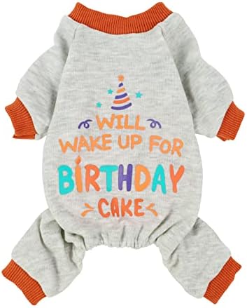 Fitwarm Will Wake Up for Birthday Cake Dog Pajamas, Dog Clothes for Small Dogs Girl Boy, Cat Apparel, Lightweight Velvet, Grey, Small