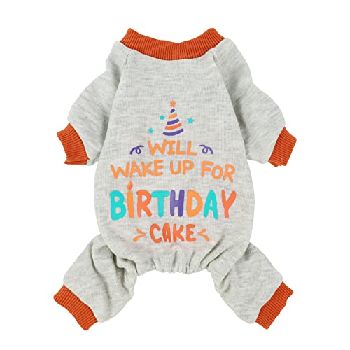 Fitwarm Will Wake Up For Birthday Cake Dog Pajamas, Dog Clothes For Small Dogs Girl Boy, Cat Apparel, Lightweight Velvet, Grey, Small #TOP2