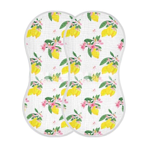 Muslin Baby Burp Cloths, Hand-Drawn Lemons Cotton Soft Burp Cloths for Newborns​​, Extra Absorbent Burp Cloths 2-Pack​​, 22 x 11 Inch