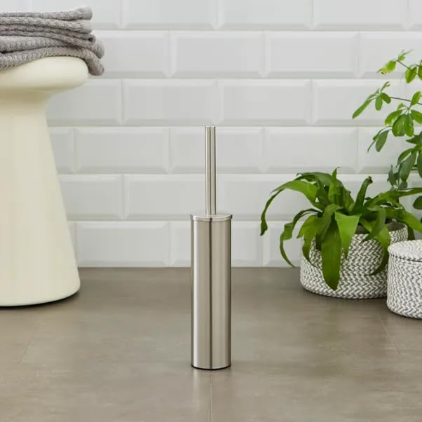 New Modern Slim Silicone Toilet Brush Featuring Elongated Handle, Space-Saving Compact Design, and Effective Cleaning Bristles Batroom Decor-M75 (Silver)
