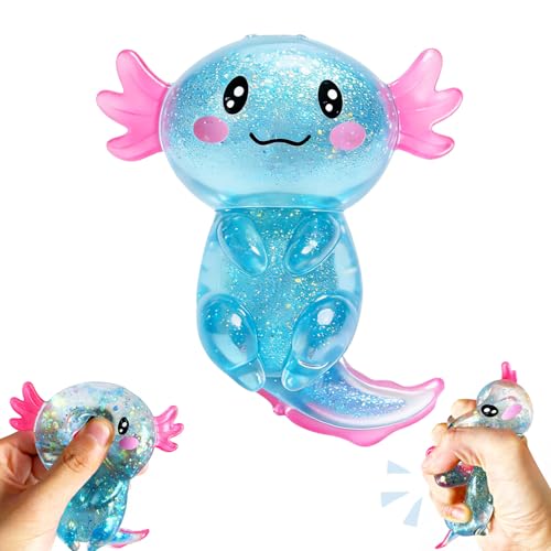 Axolotls Squishies Fidget Stress Ball,Cute Squishies Axolotls Toy,Easter Basket Stuffers, Stress Ball Squeeze Toys for Stress Relief(Blue)