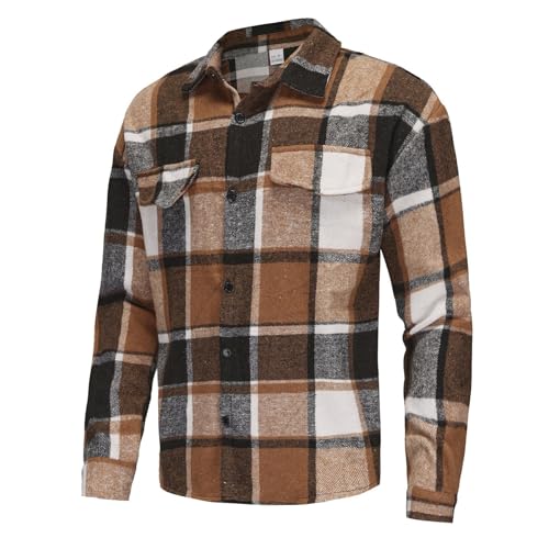 Men's Plaids Shirts Long Sleeve Button Down Casual Cotton Shirt Jacket Vintage Lightweight Shacket Blouse with Pocket4