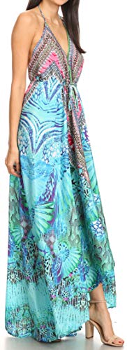 Image of Sakkas Lizi Womens Maxi High-Low Halter Handkerchief Long Dress Beach Party