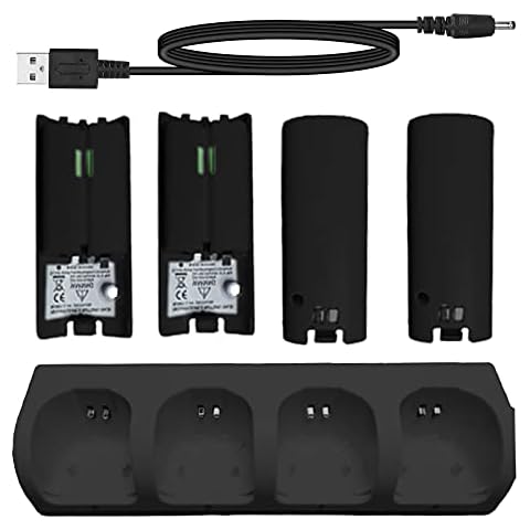 DERCLIVE 4 IN 1 Controller Charging dock with 4 Rechargeable Batteries and LED Indicators for Wii Controller Cover