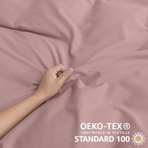 Image of JELLYMONI Cotton Duvet Cover Cal King Size - Pink Comforter Cover with Button 100% Washed Cotton 3PCS Breathable Soft Solid Bedding Set Duvet Cover 104x98in & 2 Pillowcases (NO Comforter)