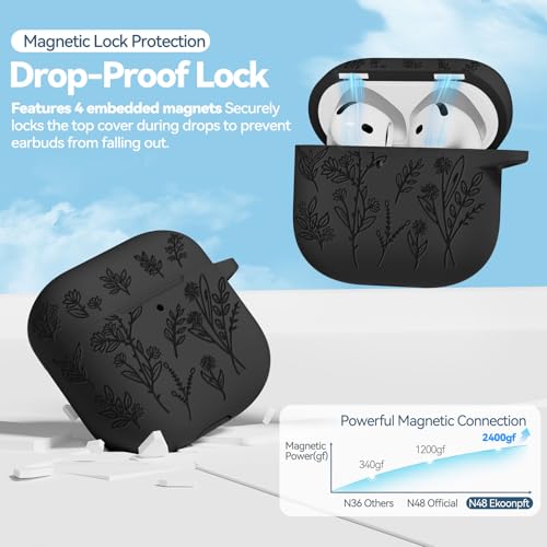 Image of for Airpods 4 Case with Magnetic Lid, Ekoonpft Flower Engraved Cases for Apple AirPods 4th Generation 2024, Soft Silicone Cover for Women Girly with Cleaning Kit & Keychain, Shockproof