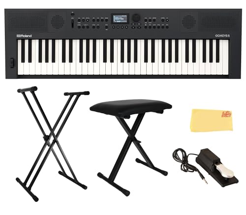 Roland GO:KEYS 5 グラファイト ミュージッククリエーション キーボード バンドル 調節可能なスタンド付き X-Style キーボードベンチ サステインペダル オンラインピアノレッスン Austin Bazaar ポリッシングクロス