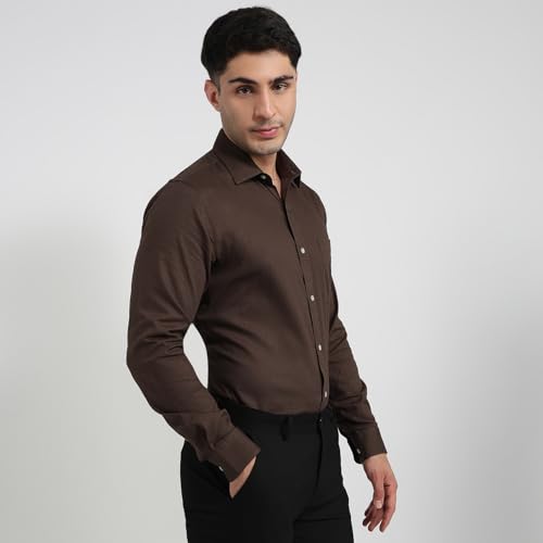 Image of Raymond Men Slim Fit Solid Pattern Pure Cotton Semi Cutaway Collar Full Sleeve Formal Shirt