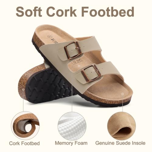 Image of KIDMI Women's Cork Footbed Casual Summer Sandals with Mild Arch Support | Double Adjustable Buckle Slides for Men with Memory Foam, Lightweight Unisex No-Break-In Sandals