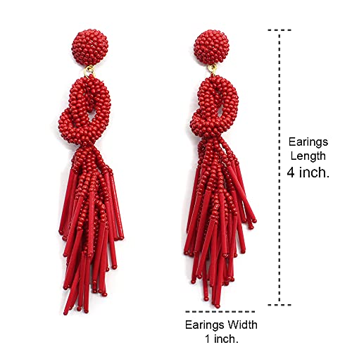 Handmade Beaded Solid Color Post Statement Earrings for Women All Season 4 inch Long2