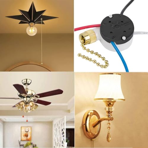 Image of 2PS Ceiling Fan Switch Zing Ear ZE-208s E89885 3 Speed 4 Wire Pull Chain Switch Fan Light Switches Replacement Part With 4 Pre-Installed Wires(Brass Chain)