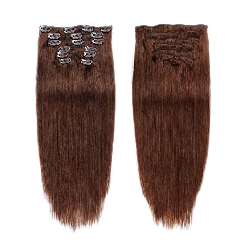 20''--70g #4 Medium Brown Double Weft Clip in Human Hair Extensions for Women 7pcs 16 clips Full Head 100% Real Remy Hair Extensions Clip on